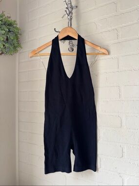 Akira romper small medium ribbed stretch Black Halter Romper nylon spandex NEW